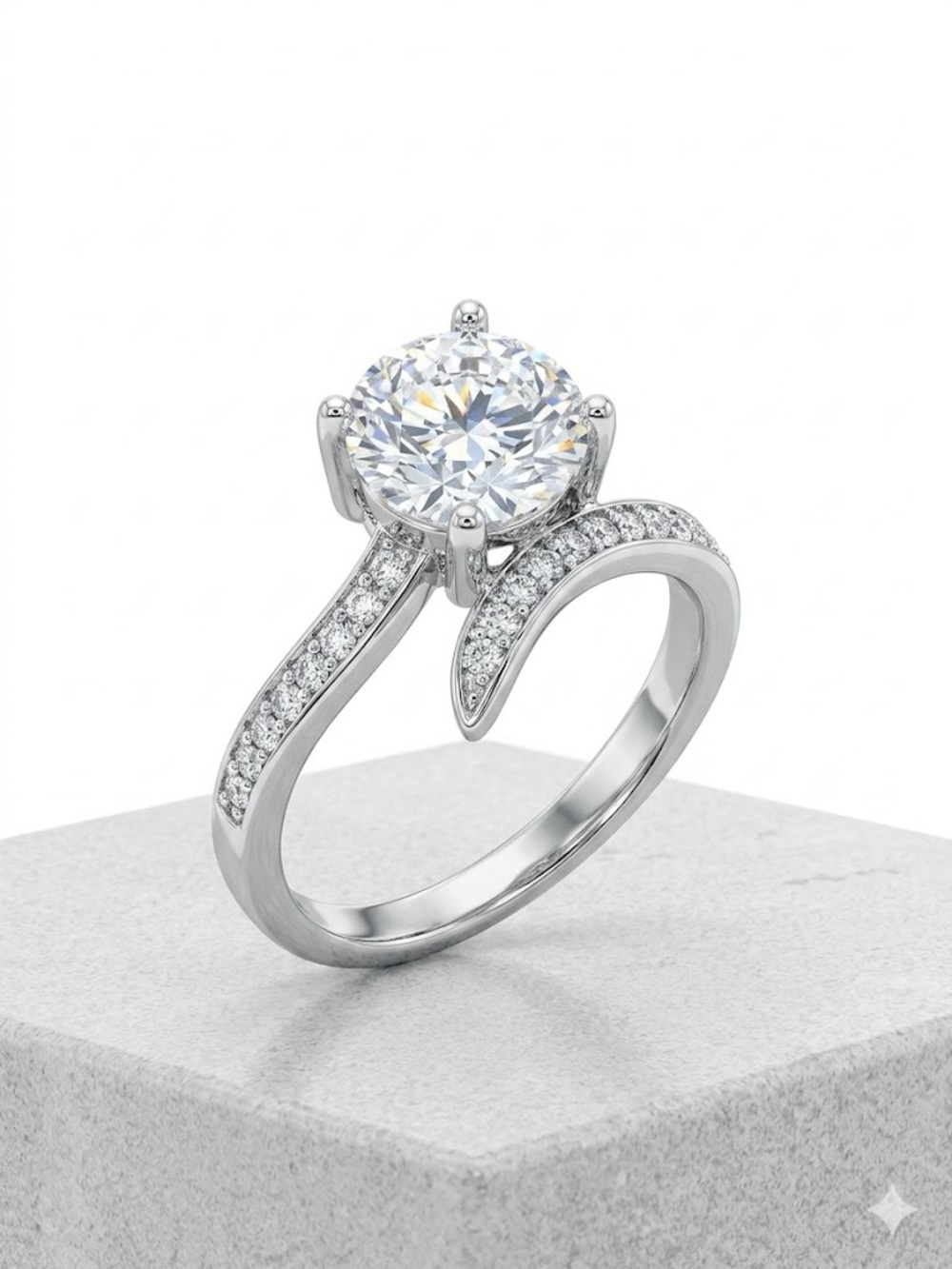 NEW 2ct Round Moissanite Adjustable Ring White Gold Plated Striking Shine